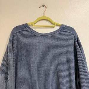 Free People FP One Blue Waffle Knit Thermal High Low Top Sz S thumbnail 3