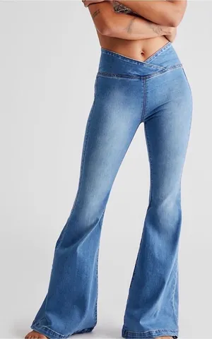 Free People We The Free Venice Beach Flare Jeans Criss Cross Waist Size 26 thumbnail 1