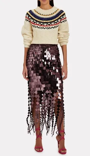 New JONATHAN SIMKHAI Lucee Paillette-Embellished High-Waisted Skirt in Chocolate thumbnail 3