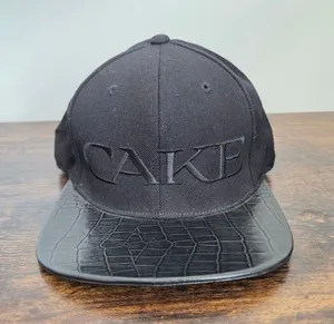 CAKE Black Leather Snapback Duck Bill Cap Sleek Glossy Streetwear Nightclub Wool thumbnail 1