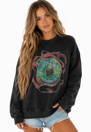 Grateful Dead 50th Anniversary Sweatshirt Rose Steal Your Face Black Small thumbnail 1