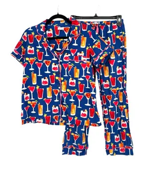 BedHead Mixed Drinks Cocktail Print Pajama Set Short Sleeve Capri Size Small thumbnail 1