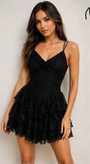 NWT Black Lace Tiered Mini Dress XS Coquette Fairycore Party Dress thumbnail 1