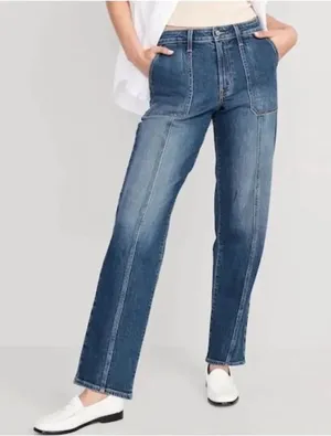 Old navy Dark Wash High Rise Loose Straight Leg Sz 6 Jeans Non Ripped #769 thumbnail 1
