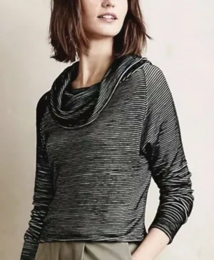 Anthropologie Dolan Striped Cowl Neck Top Black White Long Sleeve Pullover M thumbnail 1