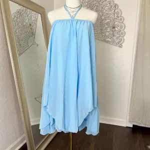Light Blue Chiffon Halter Flutter Babydoll Asymmetric Mini Dress S thumbnail 4