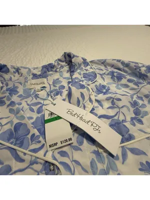 BedHead PJS Pajamas Blue Floral Print White Cotton Pants & Shirt Set NWT Large thumbnail 4