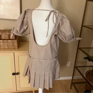 FREE PEOPLE NWOT Sevi Mini‎ Dress Belted Pleated Puff Sleeve Size Large thumbnail 6