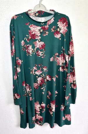 Maurices Mock Neck Dress XXL Green Floral Knit Pockets Long Sleeve Stretchy New thumbnail 1