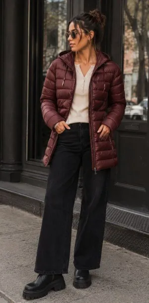 Kenneth Cole Puffer Quilted Anorak Jacket Coat Red M Mid Length Winter Cabin thumbnail 1