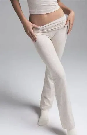 Skims cotton rib jersey foldover pant in oatmeal heather thumbnail 1