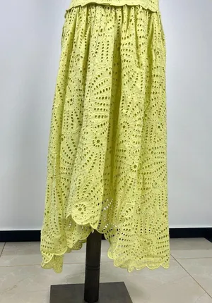 NWOT Farm Rio Embroidered Eyelet A-Line Asymmetry Beads Midi Dress Size L Cotton thumbnail 9