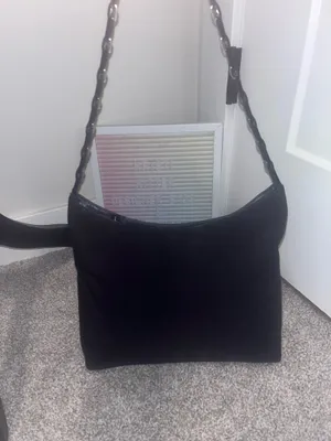 Salvatore Ferragamo Black Canvas Bag Chain Link Shoulder thumbnail 11