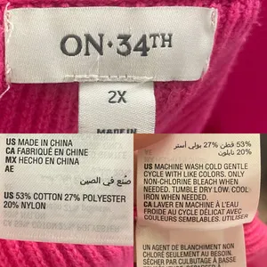 On 34th Womens Sweater Barbie Pink Collared Pullover V Neck Plus Size 2X thumbnail 9