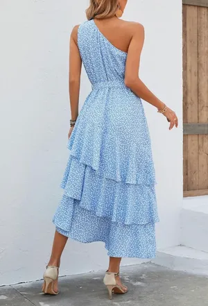 Blue Floral Dress Size M thumbnail 5