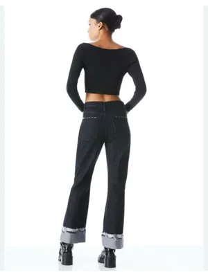 Alice + Olivia Sharee Cropped Pullover Black Size Small NWT Cutout thumbnail 3