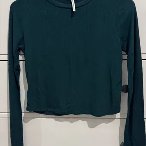 Dark Green Long Sleeve Ribbed Top thumbnail 1