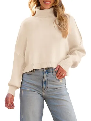 MEROKEETY NWT Light Pink Oversized Ribbed Turtleneck Sweater M thumbnail 1