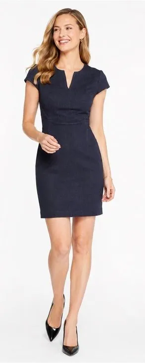 Banana Republic Dark Wash Denim Stretch Dress Size 4 Cap Sleeve Career Chic Sexy thumbnail 1