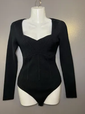 Abercrombie & Fitch Bodysuit Womens Medium Black Sweetheart Neck Long Sleeve thumbnail 2