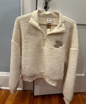 Pink fluffy fur sweater white thumbnail 1