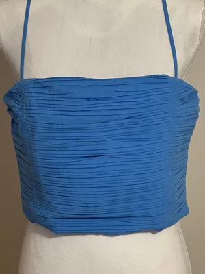 Madewell Blue Crinkle Poplin Crop Spaghetti Strap Tube Top NWT thumbnail 5