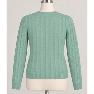 Lauren Ralph Lauren Women’s 100% Cashmere Cable Knit Sweater Med Mint Crewneck thumbnail 2