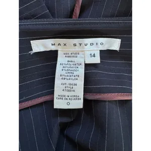 Vintage ‘90s Max Studio Black Pinstripe Pleated Knee Length Skirt w/ Belt Loops thumbnail 8