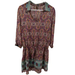Stetson Blouson Dress Printed Collared V Neck 3/4 Sleeve Pink Multicolor Large thumbnail 2