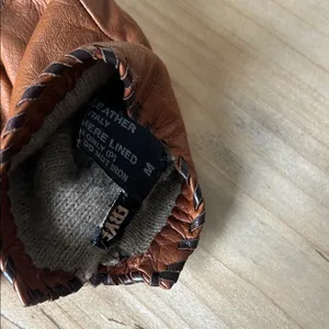 FRYE Vintage Chestnut Brown Leather Gloves Stitched Trimmed Hem thumbnail 7