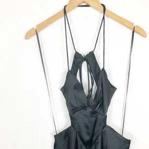 Zara Black Satin Cut Out Slip Maxi Dress Small Tie Back Cocktail Formal Wedding thumbnail 5