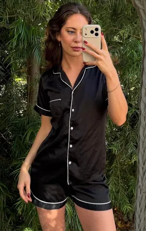 NWOT Matching Black silk ruffle pajama set sz s #loungewear #sleepwear thumbnail 1