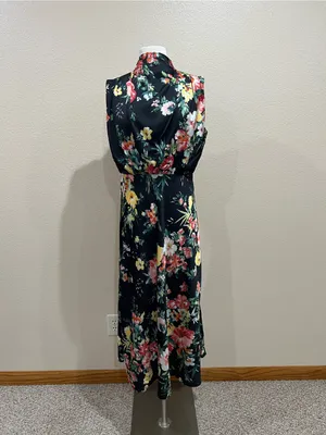 Maurices Black Floral Funnel Neck Satin Midi Dress Size Medium thumbnail 4