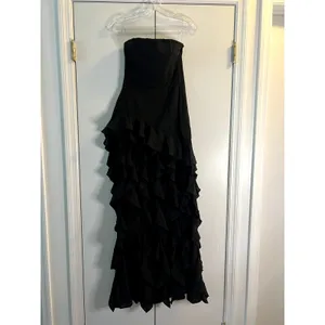Oh Polly Diletta Ruffle-Trim Strapless Gown Maxi Dress in Black Size 2 New thumbnail 11