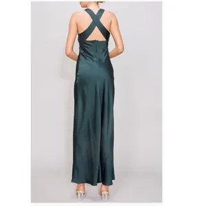 MELLODAY Ruched Cowl Neck Bias Cut Satin Maxi Dress, Large, Hunter Green,‎ NWT thumbnail 4