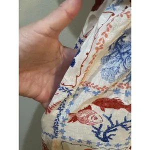 Nobody's Child Nova Print Puff Sleeve Maxi Dress Nautical Linen‎ Beach Shells thumbnail 12
