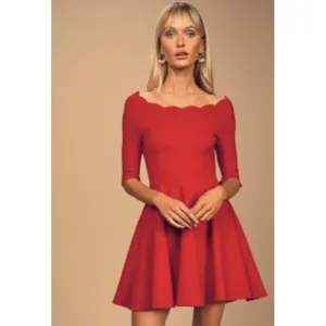 Lulu's Tip The Scallops Red Fit & Flare A-line Dress Sz L NWT Wedding Party Chic thumbnail 2