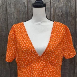 Cotton On Orange lightweight Summer Dress Ditzy Floral Size Large thumbnail 2