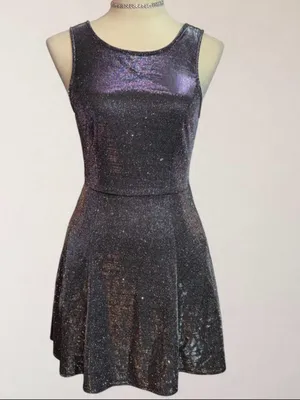 Speechless Metallic Glitter Open Back Skater Mini Dress Size S thumbnail 3