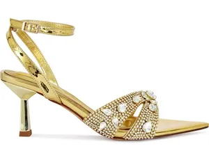 Azalea Wang Ziva Ankle Strap Sandal Gold Rhinestone Heels Size 8 New No Box thumbnail 1