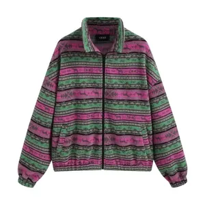 Cider‎ Pink Green Fair Isle Sherpa Fleece Full Zip Jacket XL New thumbnail 3