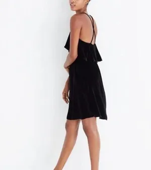 Madewell Black Velvet Ruffle-Trim Spaghetti-Strap Mini Dress thumbnail 5