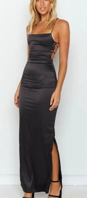 the edit by beginning boutique manhattan slip dress in black thumbnail 1