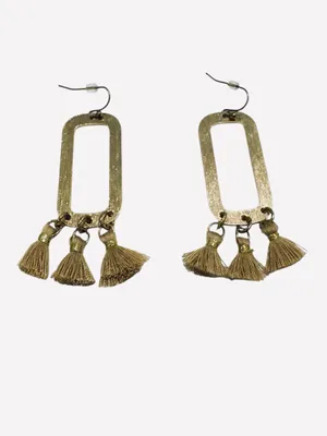 Boho Gold Tassel Statement Earrings | Lightweight Rectangle Drop Dangle Earrings thumbnail 5