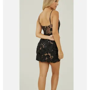 Altar'd State Lia Sequin Flower Black Gold Mini Dress Size S thumbnail 7