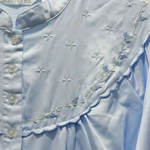 Kay Anna Brushed Back Satin Nightgown L Blue Long Long Sleeve Grandmacore‎ EUC thumbnail 3