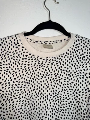 Calia by Carrie Cream & Black Dotted Sweatshirt Crew Neck Relaxed Fit thumbnail 3