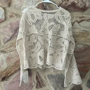 Commense Hollow Button Plisse Cardigan size large Tan thumbnail 5