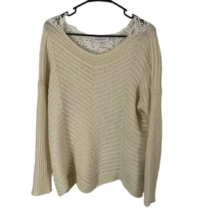 Pollux Size Medium Cream‎ Cottage Boho Floral Lace Back Crochet Sweater thumbnail 2
