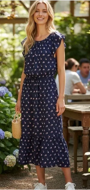 J.Crew Flutter Sleeve Bandana Floral Print Midi Dress Women's Size‎ XXS Blue thumbnail 1